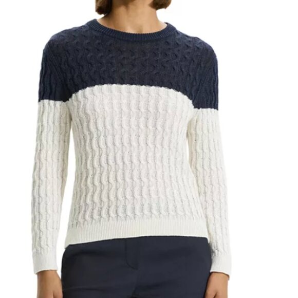 Theory Color Block Cable Knit Sweater Blue And White Size S 9028
